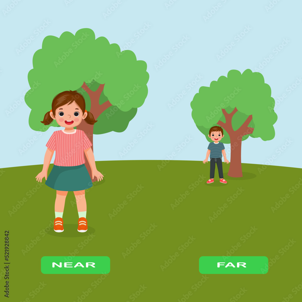 Opposite adjective antonym words near and far illustration of kids ... Opposite adjective antonym words near and far illustration of kids ...